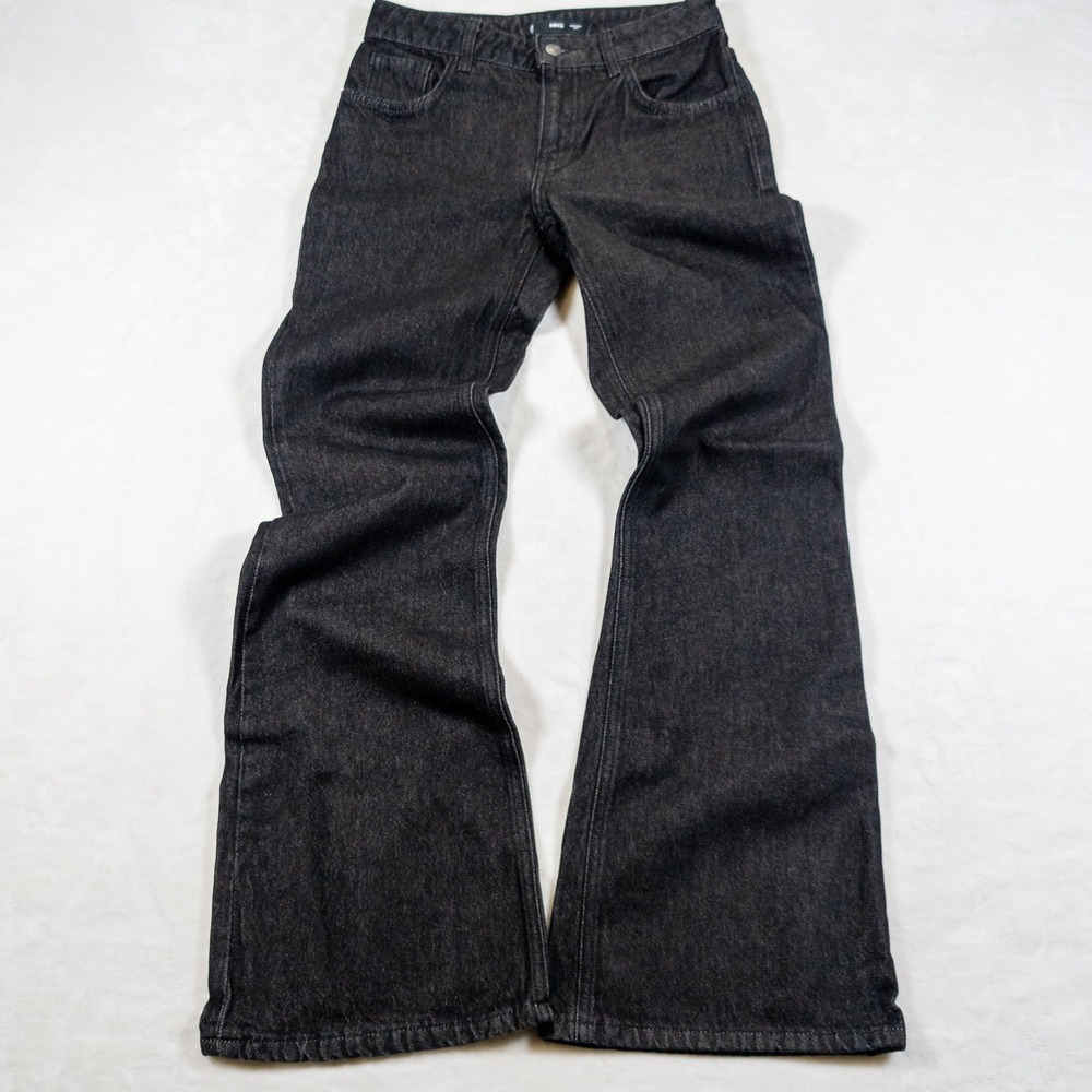 MNG by Mango Flared Jeans Womens 2 Black Mid Rise Stretch Denim Pants